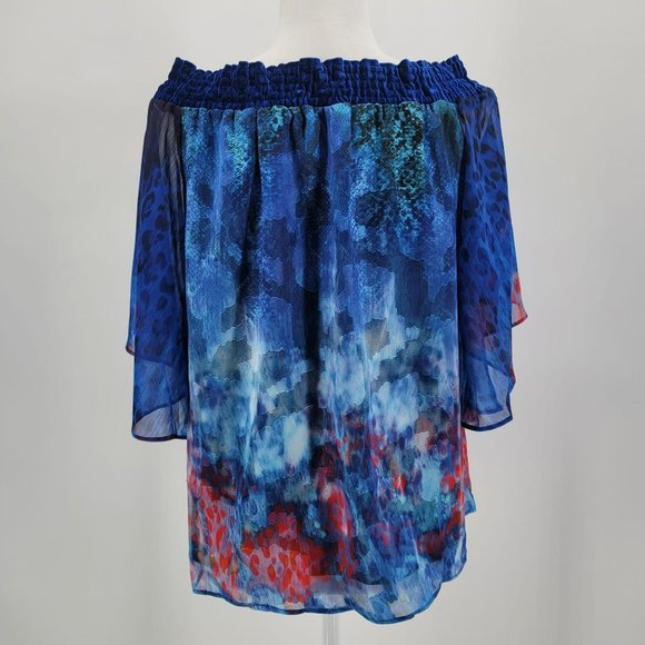 NWT Tahari Blue Floral Animal Print Flowy Blouse S - Picture 5 of 10